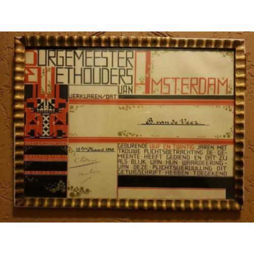 Art Deco Getuigschrift - Gemeente Amsterdam - Maart 1940!