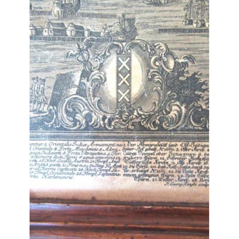 Oud Amsterdams dienblad gravure Georg Ringlin stadsprofiel