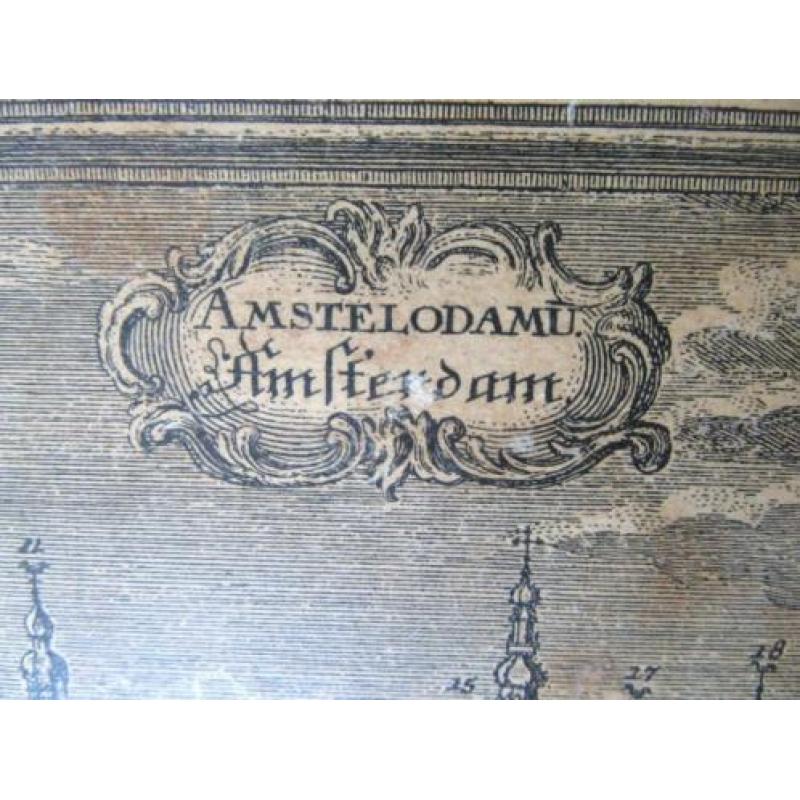 Oud Amsterdams dienblad gravure Georg Ringlin stadsprofiel