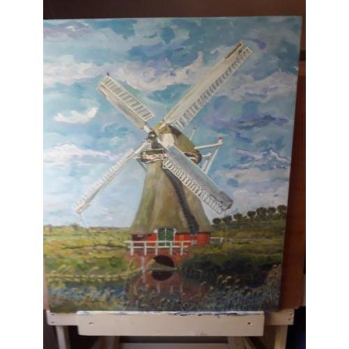 Schilderij klassiek acryl kunst; Krimstermolen Zuidwolde(Gn)