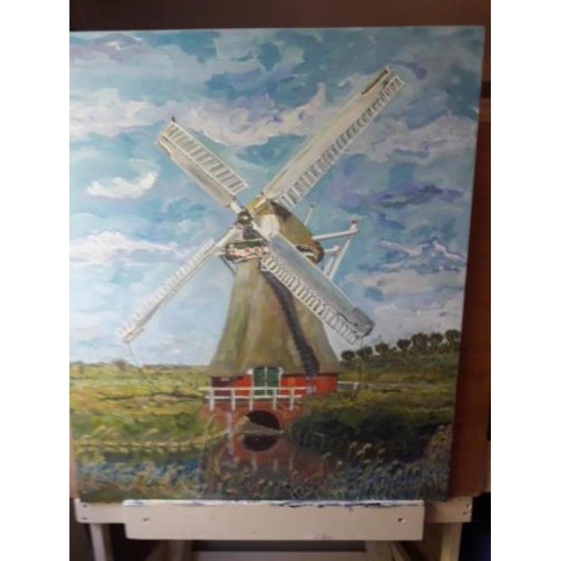 Schilderij klassiek acryl kunst; Krimstermolen Zuidwolde(Gn)
