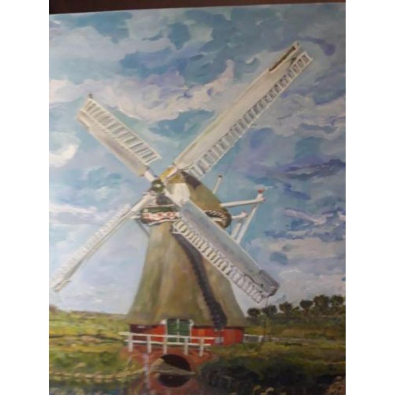 Schilderij klassiek acryl kunst; Krimstermolen Zuidwolde(Gn)