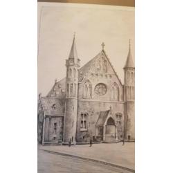 Unieke Tekening Ridderzaal Den Haag Hans Berk ong. 1920.