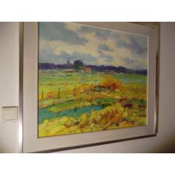 Frans Manders , kleurrijk landschap op paneel