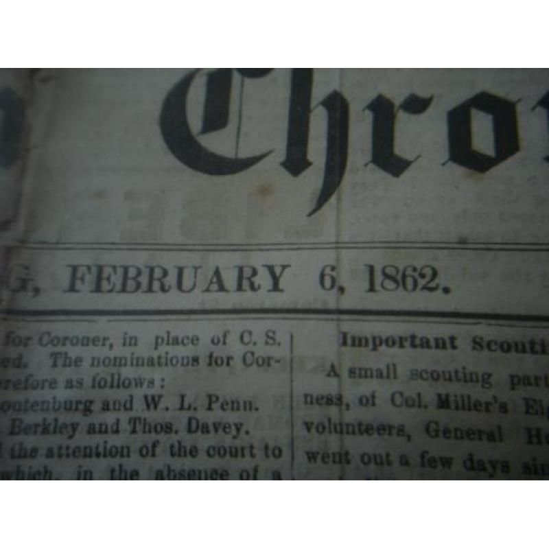 autentieke cofederate. civil war krant. uit virginia.1862.