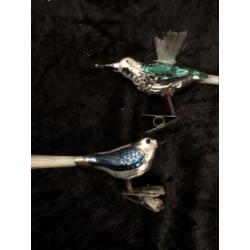 Antieke gekleurde kerstvogeltjes van glas
