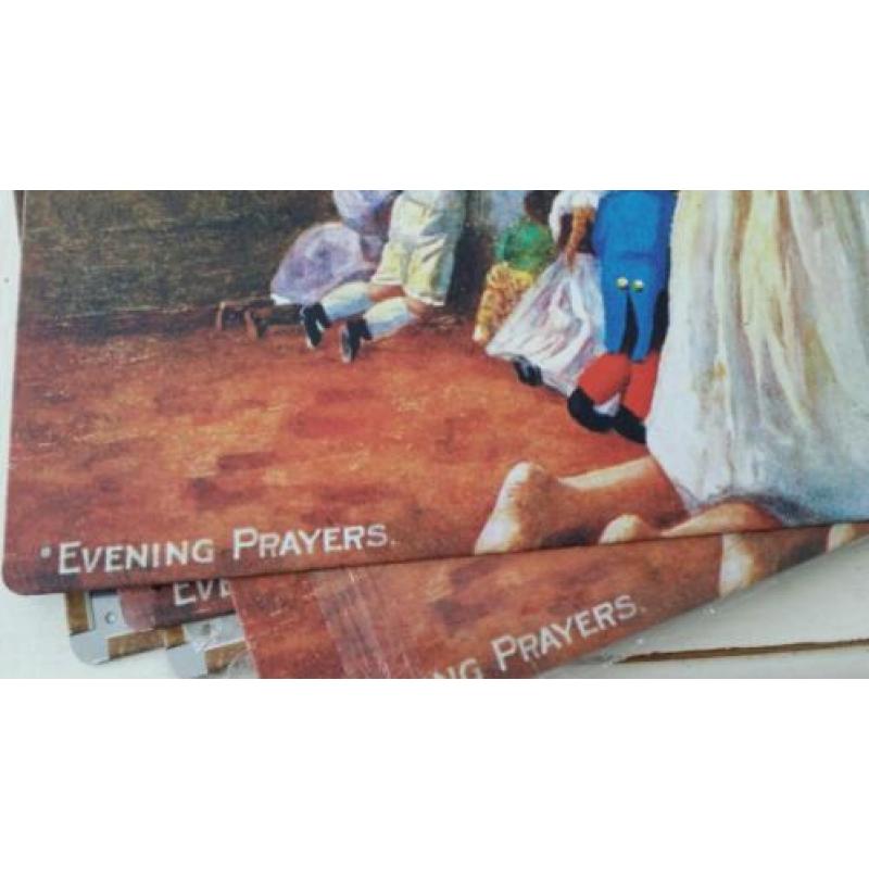 5 stuks grote Kerst afbeelding op metaal "Evenings Prayers"