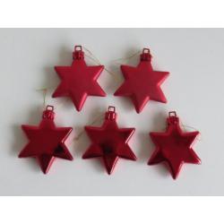 5 Sterren hangers glimmend en mat voor in de kerstboom Rood