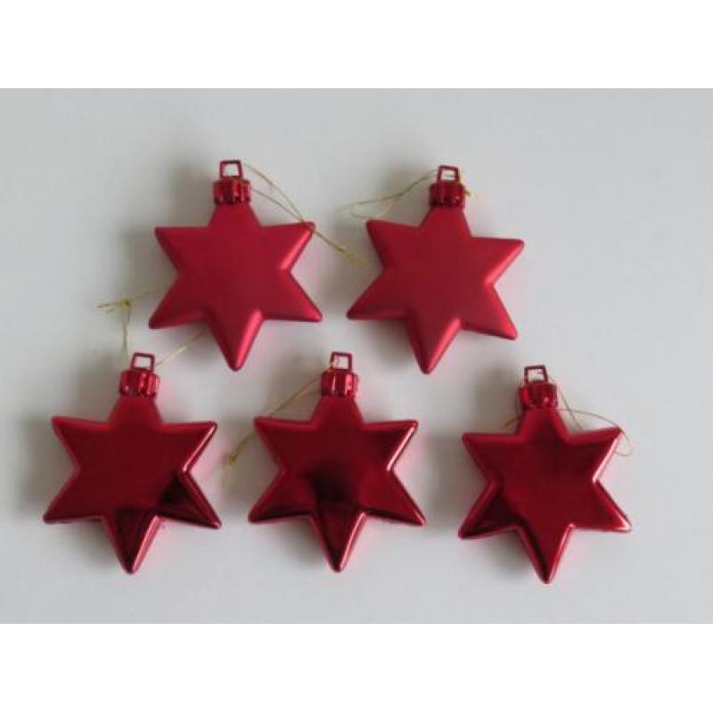 5 Sterren hangers glimmend en mat voor in de kerstboom Rood