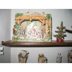 Antieke kerst kribbe poesieplaat/karton gemerkt