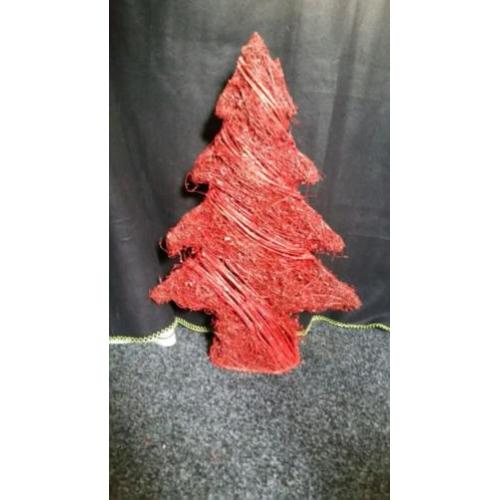 Rieten rode kerstboom 50cm en rode kerstdecoratie