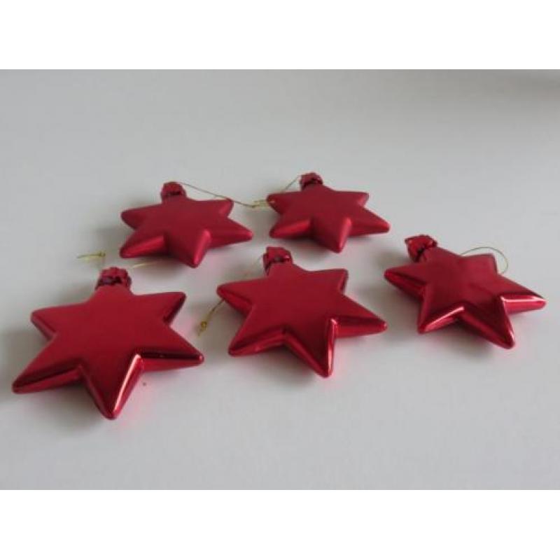 5 Sterren hangers glimmend en mat voor in de kerstboom Rood