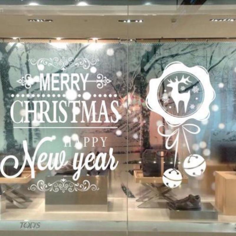 Raamsticker etalage wit kerstkrans rendier merry christmas