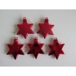 5 Sterren hangers glimmend en mat voor in de kerstboom Rood